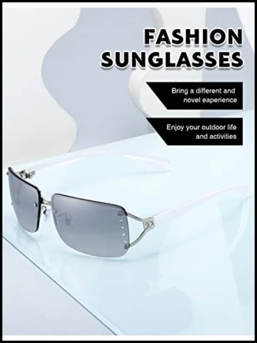 Rimless Rectangle Sunglasses UV400 Protection Metal Frame Men Women Y2K Trendy